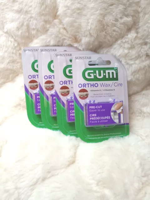 G•U•M (Sunstar) Pre-Cut Orthodontic Ortho Wax W/Vitamin E Lot= 4 Sealed Packages