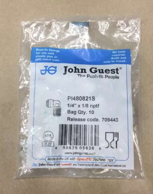 John Guest Speedfit Push Fit 1/4 x 1/8" nptf Gray Elbow PI480821S, Bag of 10