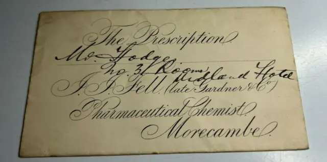 Antique Prescription Envelope J.J Fell Chemist Morecambe Mr Hodges