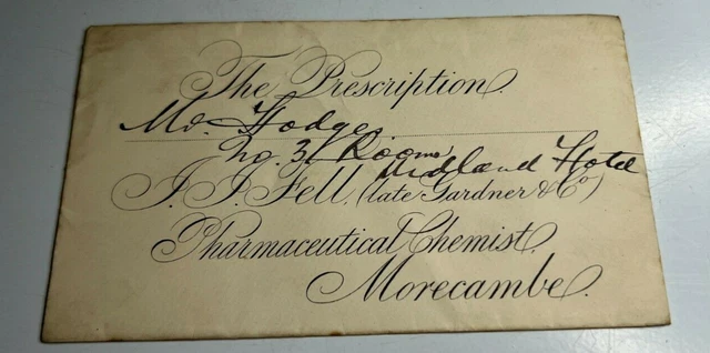 Antique Prescription Envelope J.J Fell Chemist Morecambe Mr Hodges