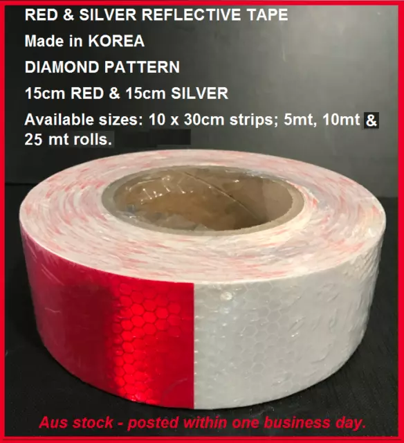 White & Red High Intensity REFLECTIVE Reflector Diamond Adhesive Tape Visibility