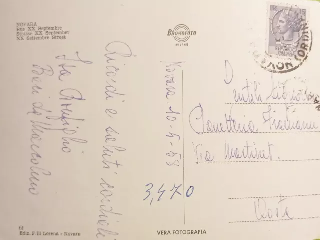 Cartolina - Novara - Via XX Settembre - 1958 2