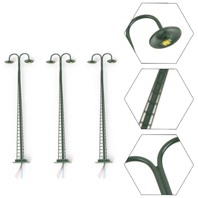 Lot De 10 Lampadaires LED Pour Modélisme Ferroviaire HO/OO - Hauteur 14 Cm - Blanc - Alimentation 3V
