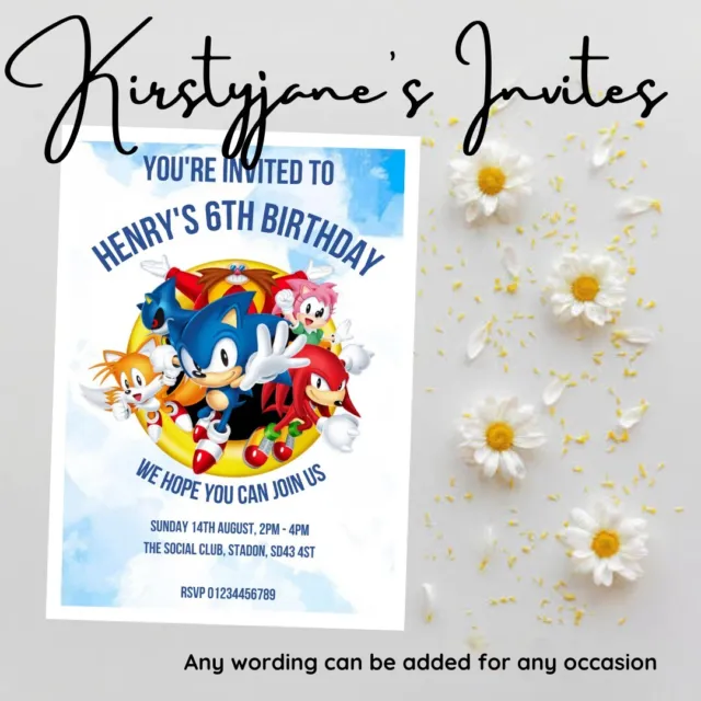 Birthday party invitations invites Personalised Girls Boys Sonic The Hedgehog
