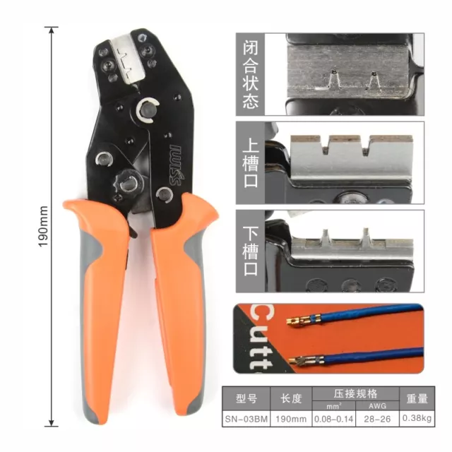 IWISS SN-03BM 0.08-0.14mm2 AWG 28-26 Terminal Hand Crimping Pliers Crimping Tool