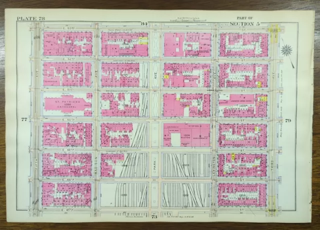 1916 TURTLE BAY MIDTOWN MANHATTAN NEW YORK CITY NY~ BROMLEY Land & Street Map