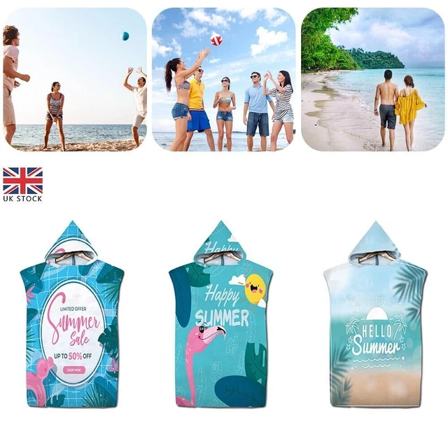 Unisex Beach Towel Poncho Bath Changing Robe Hooded Quick Dry Bathrobe Adult  UK