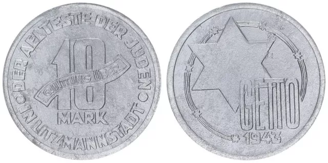 Lodz 10 Mark Münze 1943 Aluminium dünner Schrötling   81689