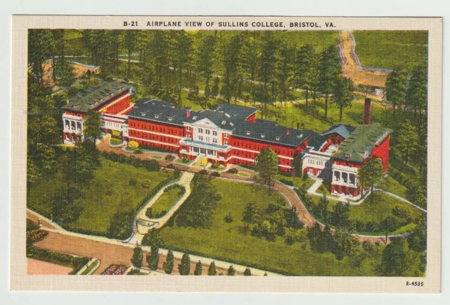 Unused Postcard Airplane View of Sullins College Bristol Virginia VA