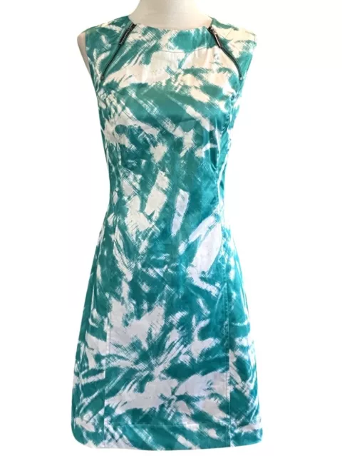 Calvin Klein Sleeveless Round Neck Zipper Yoke Green Pattern Cotton Dress Size 8