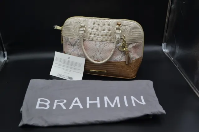 With COA Vivian Pink Madera Brahmin Leather Satchel Purse Handbag, Double Handle