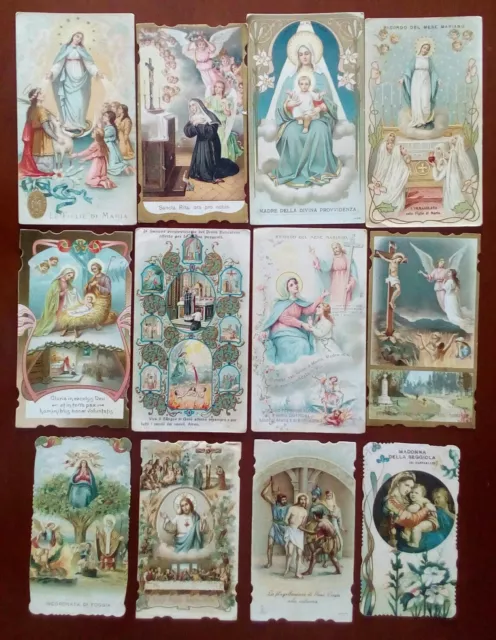 Lotto 12 santini antichi Holy Card epoca 900 cromolitografia collezione sacra