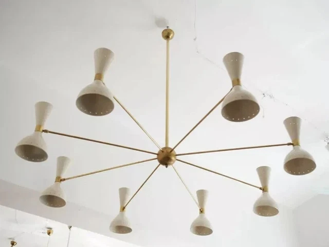 1950MidCentury Brass Black Orb Sputnik Italian Ceiling Stilnovo Chandelier 2Tier 1950MidCentury Brass Black Orb Sputnik Italian Ceiling Stilnovo Chandelier 2Tier