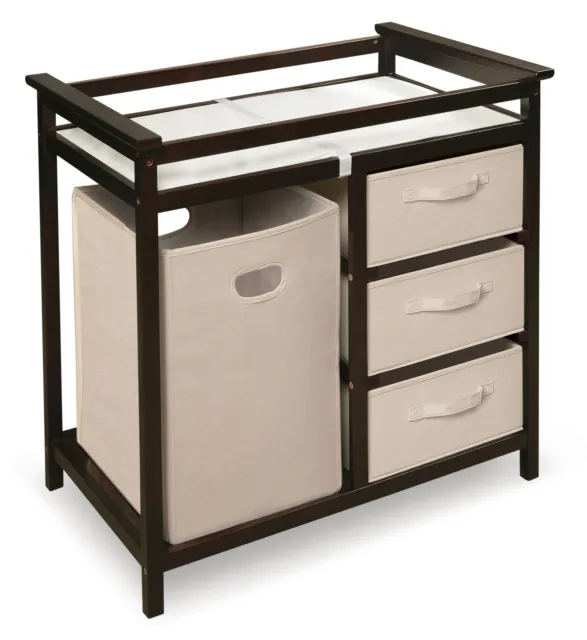 Modern Changing Table with 3 Baskets & Hamper - Espresso