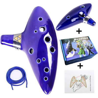Triforce Link 12 Hole Ceramic Zelda Ocarina of Time Alto C Flute + Box Xmas Gift