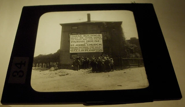 Sign on Building torn down for Parish House Photograph Magic Lantern Slide c1890