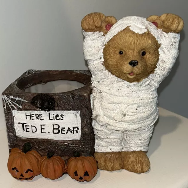 Teddy Bear Mummy Halloween Decor Pumpkin Orange Succulent Planter Pot