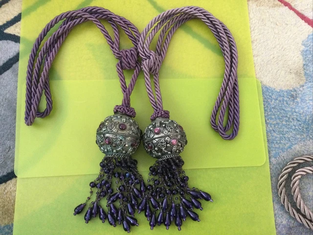 Art Deco Victorian Style Tieback Tassel Set 2  Purple Curtain Drape