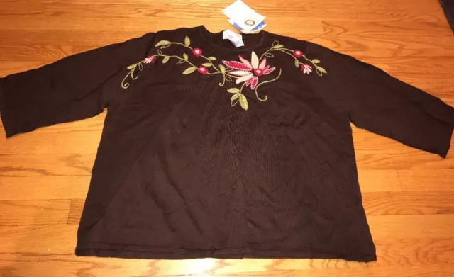 Susan Graver Style Qvc Lin Broderie Floral Femmes Haut Chemisier Taille 2X #