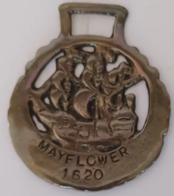 Vintage 1620 Mayflower Ship Celebration Brass Horse Harness Medallion Ornament