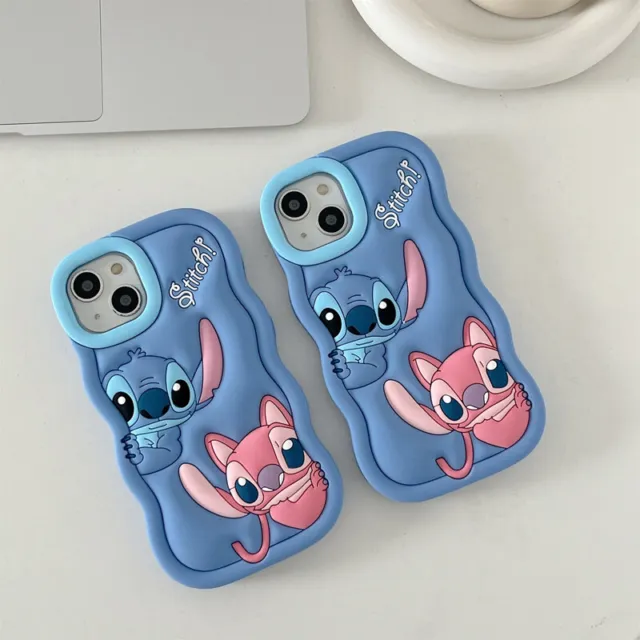 Case For iPhone 15 14 Pro Max 13 12 11 3D Cartoon Cute Stitch Soft Silicon Cover