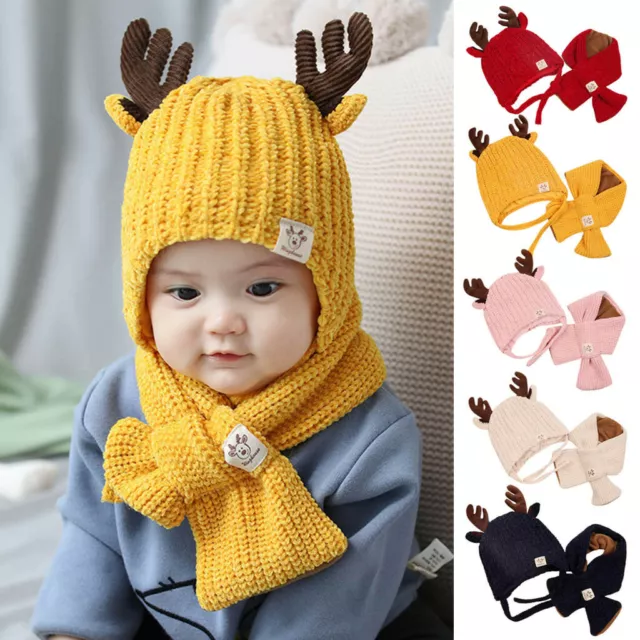 Toddler Girls&Boys Baby Winter Crochet Knit Cartoon Hat Beanie Cap Scarf Set