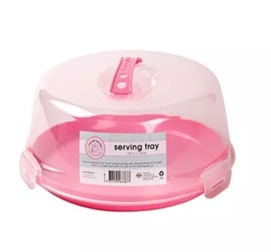 Clip Fresh Round Cake Saver Box Clear Container Serving Tray - Pink 28x12cm