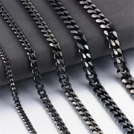 3/5/7/9/11mm Mens Cuban Curb Black Necklace Stainless Steel Link Chain 18"-30"