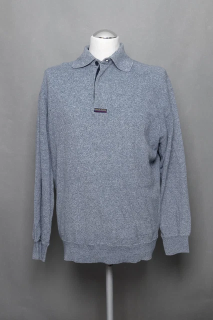 Paul & Shark Men's Pullover M Blue Mottled Button Collar 100% Cotton B885