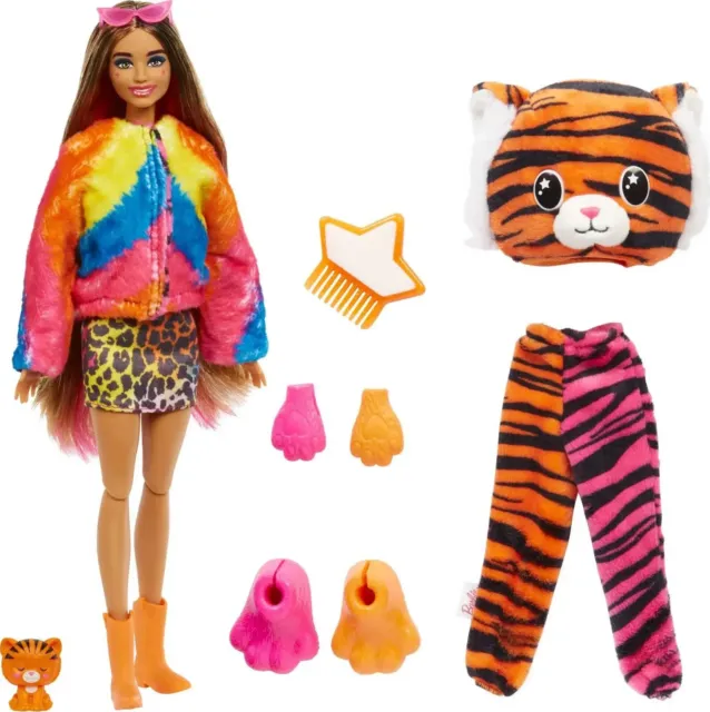 Barbie Cutie Reveal Jungle Series Fashion Doll with Tiger Plush Costume, Mini Pe
