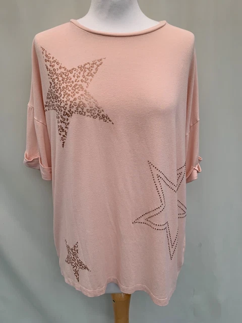 T-shirt da donna F&F taglia 16 dettaglio pesca stella manica viscosa