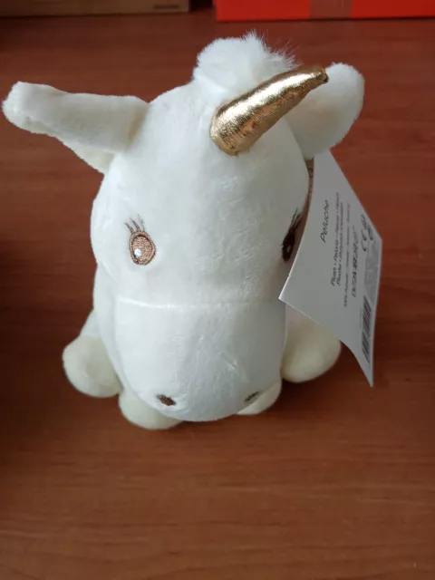 DOUDOU PELUCHE ATMOSPHERA KIDS LICORNE BLANC ECRU DORE 21 cms neuve
