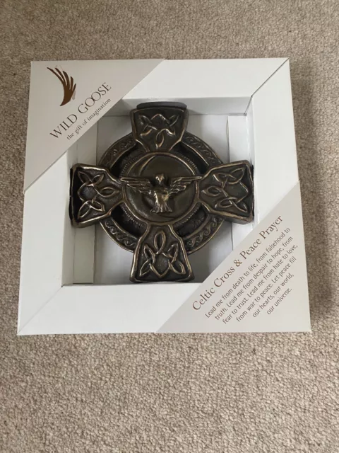 Wild Goose Trinity Knot Plaque Bronzed Celtic Cross Peace Prayer Gift