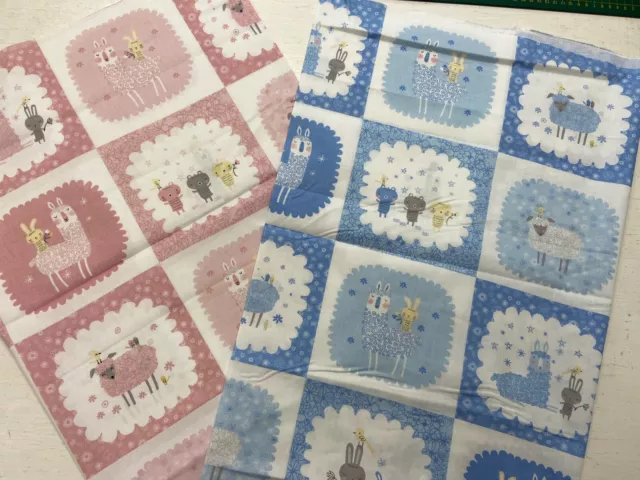 Baby Buddies Sheep Bear Llama Cotton Fabric Quilt Blanket Panel Terry Runyan