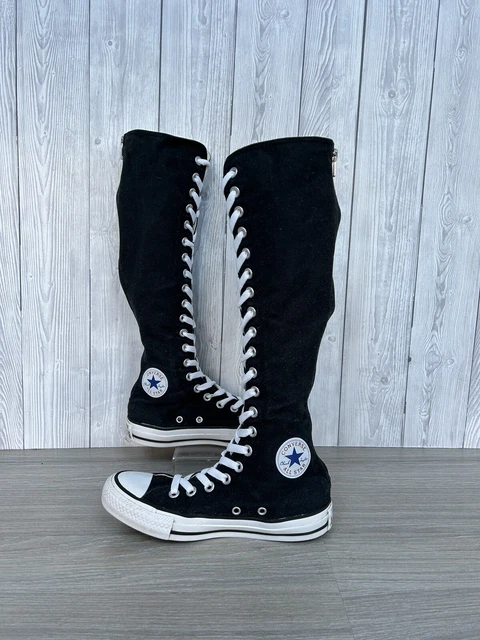 CONVERSE KNEE HIGH Boots Size 3 Black White Women s Shoes Laces