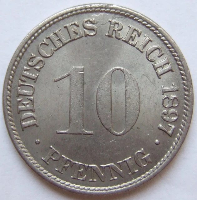 Moneta Reich Tedesco Impero Tedesco 10 Pfennig 1897 G Nella