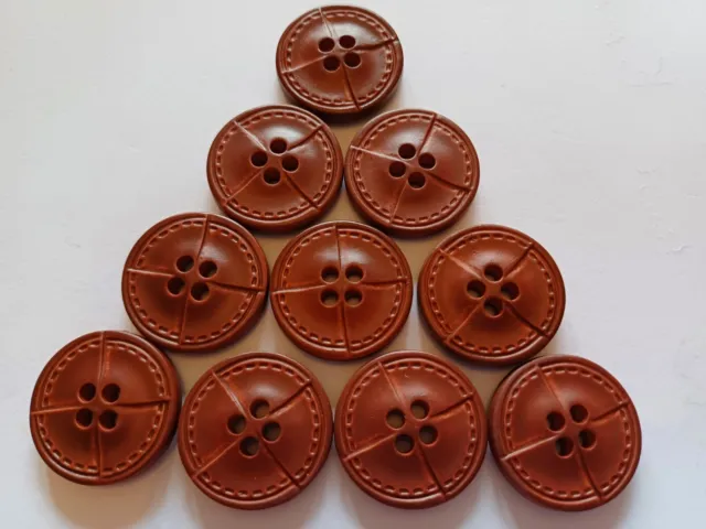 Botones de diseño de borde cosido grandes 23 mm 36L x 10 marrón bronceado efecto cuero 4 orificios