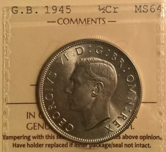 1945 Great Britain George VI .500 Silver Half Crown - ICCS MS-64
