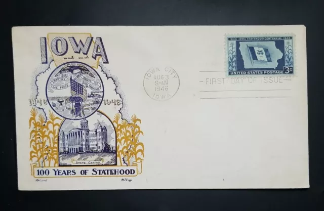 US Stamps #942 1946 3C Iowa Statehood Dorothy Knapp Cachet First Day Cover FDC