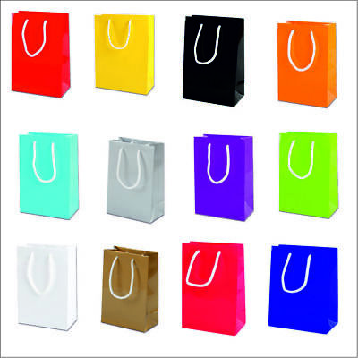Thepaperbagstore 5 Sacchetti Regalo di Carta Bianchi XS 160x100x210mm di Lusso con Finitura Lucida e Manici di Corda 