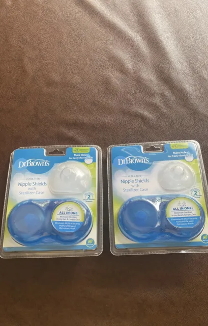 2 new dr browns ultra thin nipple shields with sterilizer case blue