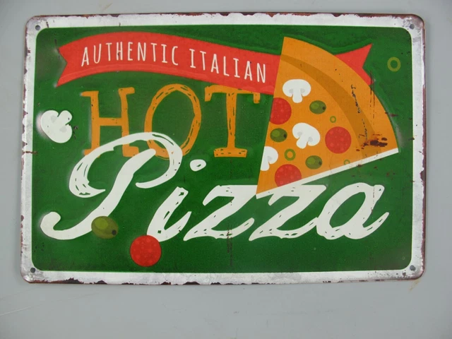 9977743-x Retrò Vintage Targa di Latta Italian Hot Pizza Rilievo 30x20cm