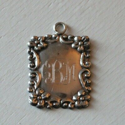 Antique Late 19thC Victorian Sterling Silver Floral Repousse Luggage Tag Pendant