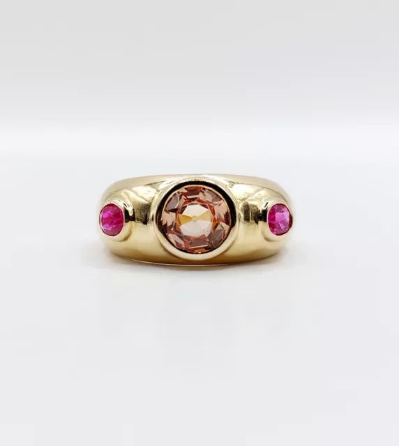 Bague jonc bombée or 18k topaze impériale de 0,75 carats et rubis (circa 1960) 2