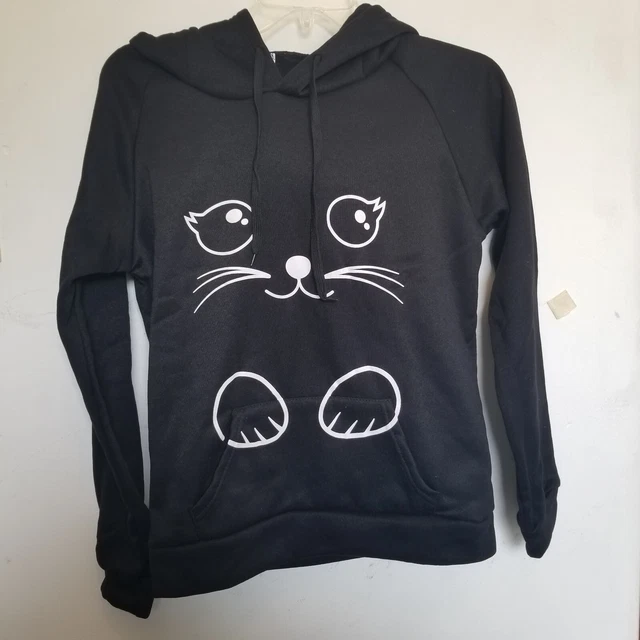 Cat Ear Hooded,Long Sleeve,Cat Print,Kangaroo Pocket Sz M