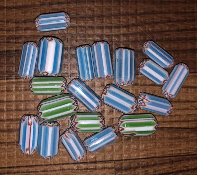 20 African Chevron Trade Beads 11-14mm Long 5-8mm Wide
