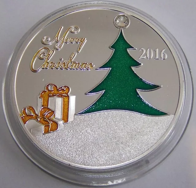 Weihnachten / Geschenk / Weihnachtsmann - MEDAILLE - KOLORIERT - SILBER AUFLAGE