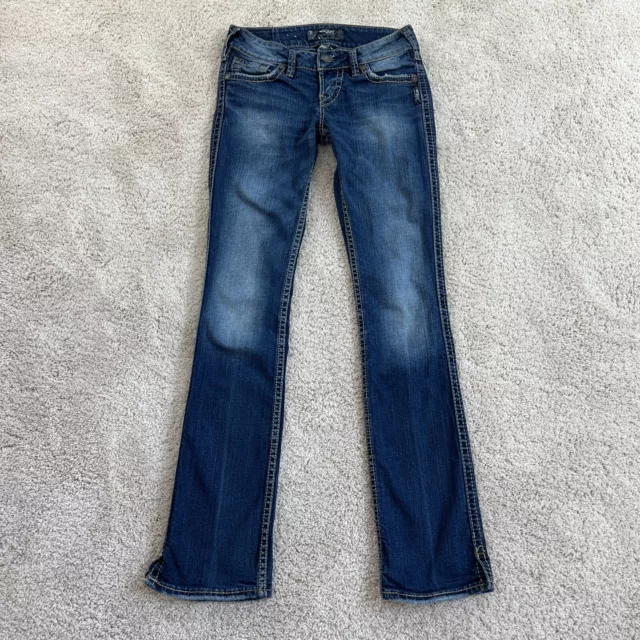 Silver Jeans Women W25 L32 Juniors Denim Blue Slim Bootcut Mckenzie Pocket Flaps