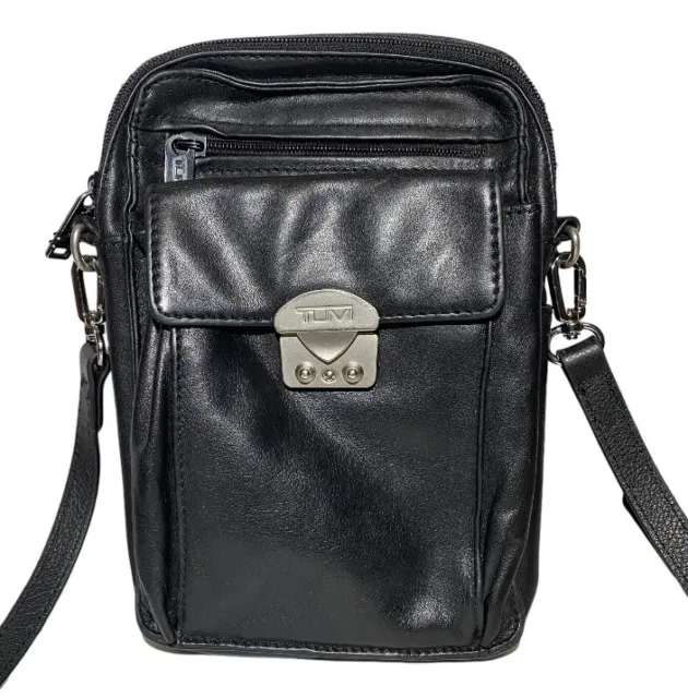 TUMI Leather Organizer Crossbody Bag Black Shoulder Bag Wallet Unisex