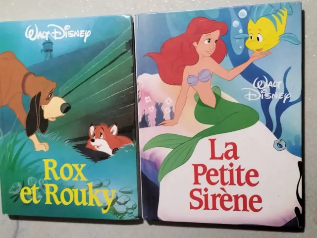 Lot 2 livres Walt disney Rox et rouky (1988), la petite sirène (1990)